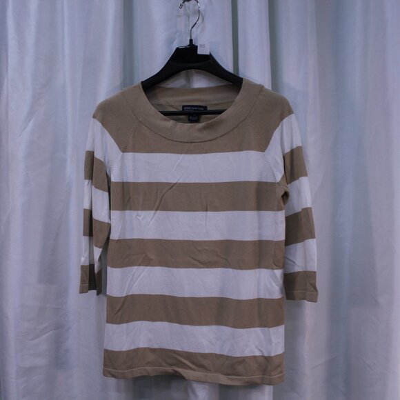 Jones New York Tops - Jones New York Beige and White Striped Long Sleeve Top